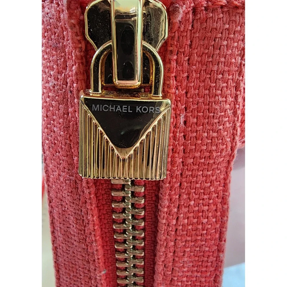 Michael Kors Damita Wedge Sandals Womens 9M Coral Orange Espadrille Zip NEW EXC